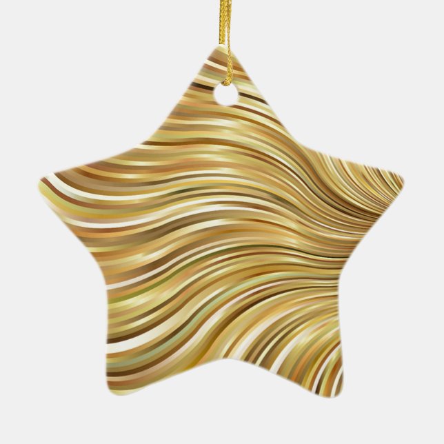 Festive Elegant Gold Abstract Flowing Stripes Star Ceramic Ornament (Back)