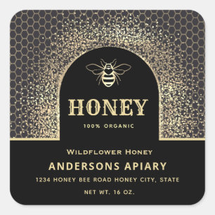 Festive elegant Modern gold honey bee honey jar Square Sticker