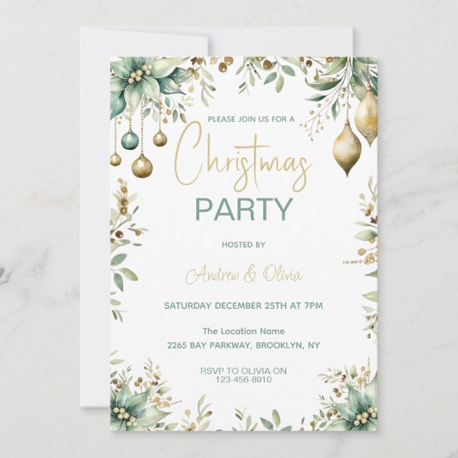 Festive Elegant Ornaments  Christmas Party Invitation (Front)