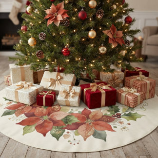 Festive Elegant Red Poinsettia Wreath Decor MH26 Brushed Polyester Tree Skirt