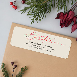 Festive Elegant Red Script Joyful Christmas Return Address Label