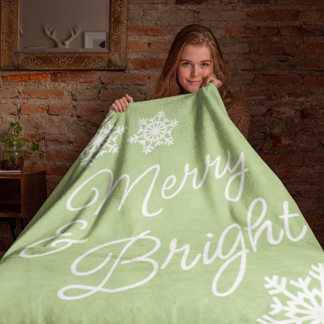 Festive Elegant Seasons Greetings On Light Green Fleece Blanket (Creator Uploaded)