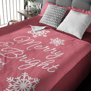Festive Elegant Seasons Greetings On Light Red Fleece Blanket