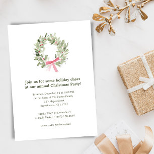 Festive Elegant Watercolor Wreath Holiday Party Invitation