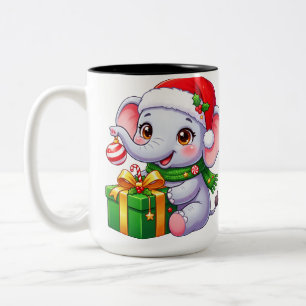 Festive Elephant Christmas Gift Two-Tone Coffee Mug