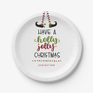 Festive Elf Holly Jolly Christmas Personalised Paper Plate