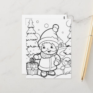 Festive elf kids colouring  postcard