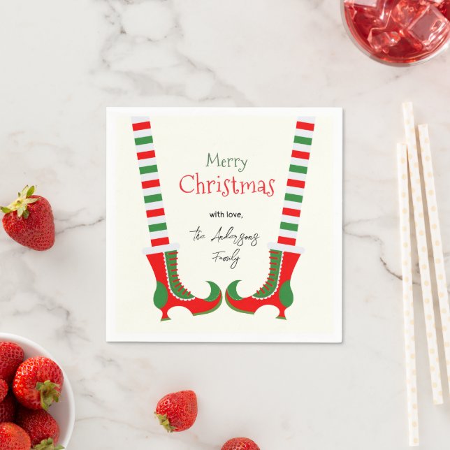 Festive Elf leg Merry Christmas Napkin (Insitu)