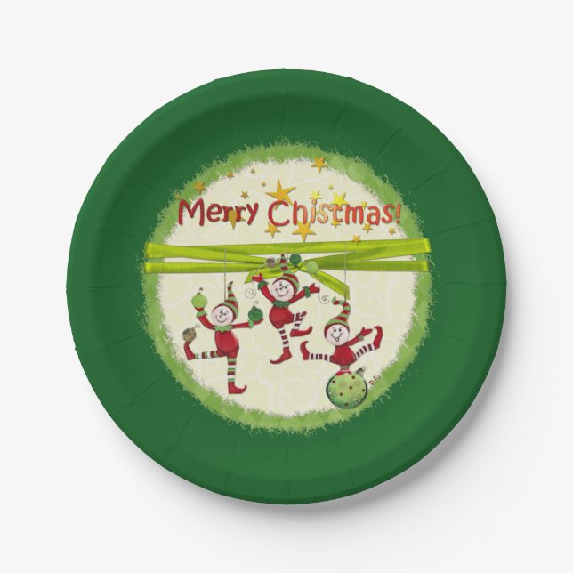 Festive Elves Christmas PARTY Paper Plate (Front)