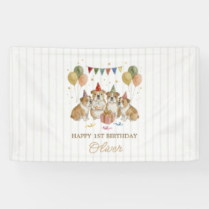 Festive English Bulldogs Birthday Celebration Banner