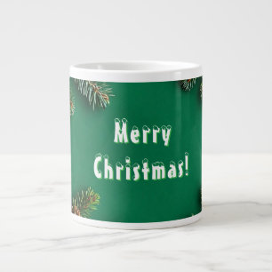 Festive Evergreen Border With Pine Cones Large Coffee Mug