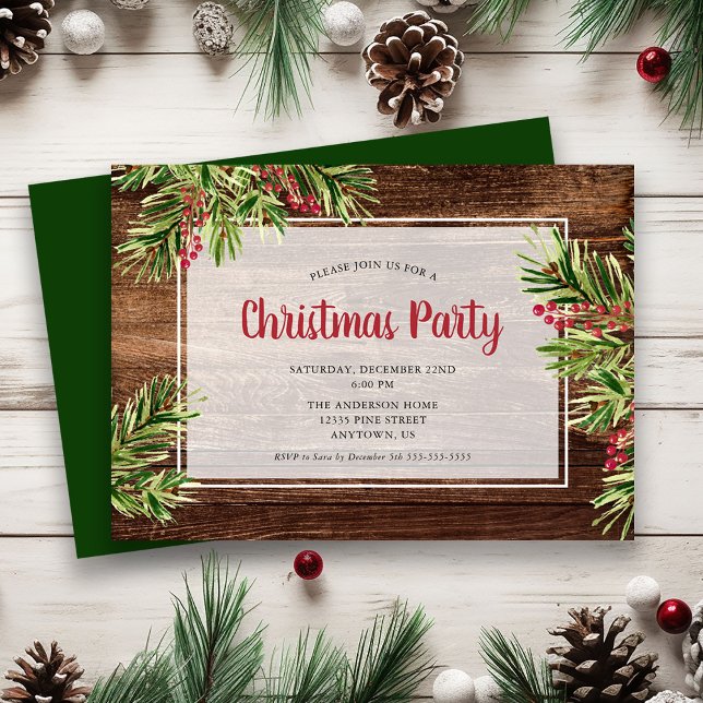 Festive Evergreen Christmas Party Invitation (Creator Uploaded)