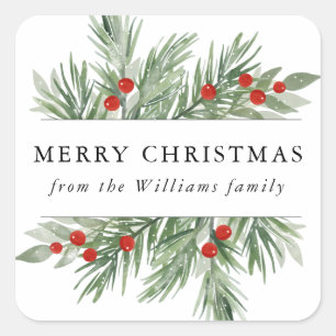 Festive Evergreen Christmas Sticker Tag