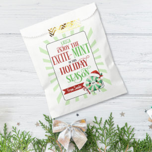 Festive Excite-Mint Holiday Card with Custom Name Favour Bag