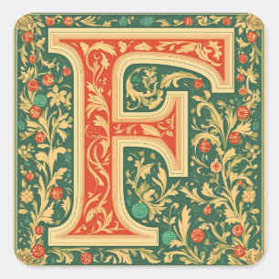Festive F Letter: Red, Green, Cream, and Gold Square Sticker