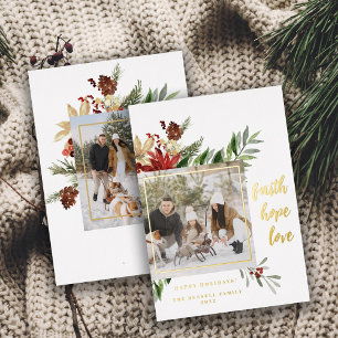 Festive Faith Hope Love 2-Photo Christmas   Foil Holiday Card