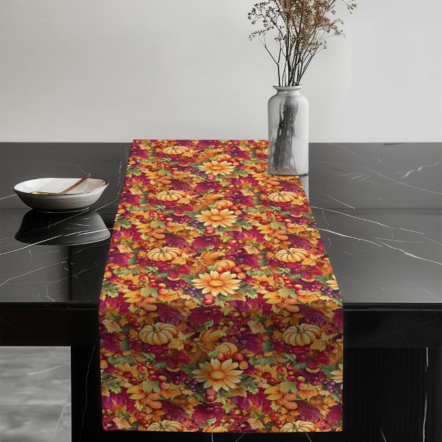 Festive Fall Blooms Pumpkin Cosy Atmosphere Long Table Runner (Festive Fall Blooms Pumpkin Cozy Atmosphere Long Table Runner)