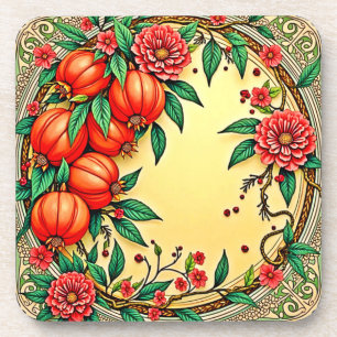 Festive Fall Floral Illustration Design Coaster