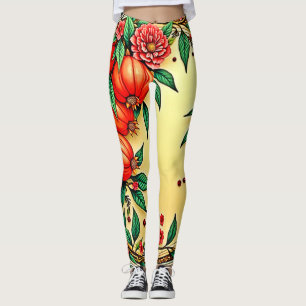 Festive Fall Floral Illustration Design Leggings