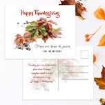 Festive Fall Foliage Thanksgiving Postcard<br><div class="desc">Colourful and festive spray of vintage-inspired orange,  red,  gold and green Fall foliage with three lines of editable text in front and complementary graphics and suggested greeting on back.</div>