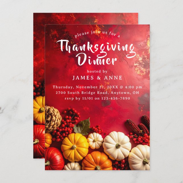 Festive Fall Harvest Thanksgiving Dinner Invitation (Front/Back)