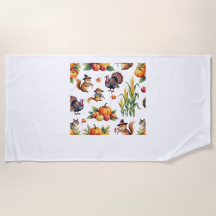 Festive Fall Harvest Watercolor Pattern Classic T- Beach Towel