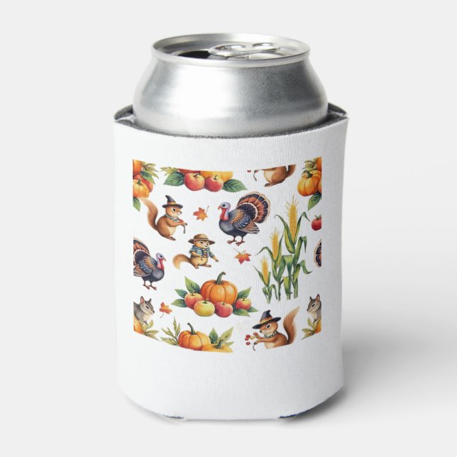 Festive Fall Harvest Watercolor Pattern Classic T- Can Cooler (Can Front)