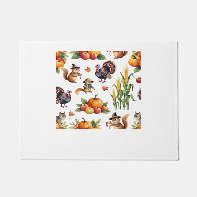 Festive Fall Harvest Watercolor Pattern Classic T- Doormat (Front)