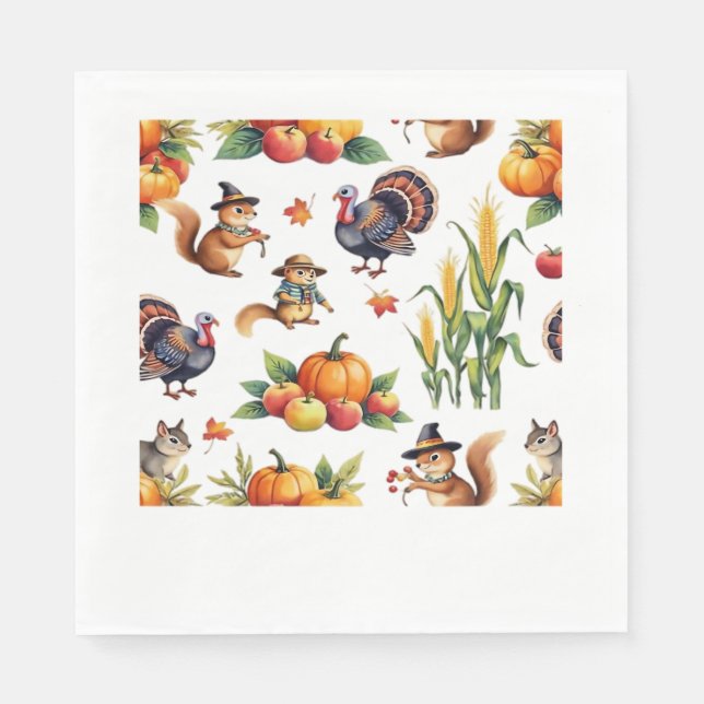 Festive Fall Harvest Watercolor Pattern Classic T- Napkin (Front)