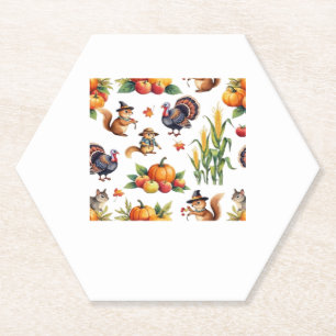 Festive Fall Harvest Watercolor Pattern Classic T- Paper Coaster