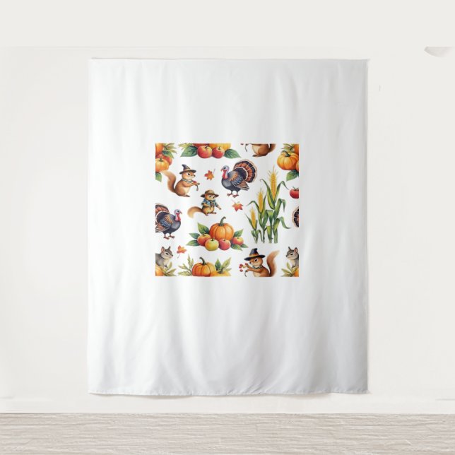 Festive Fall Harvest Watercolor Pattern Classic T- Tapestry (Front)