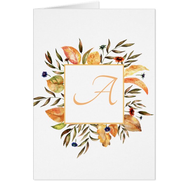 Festive Fall Leaves Wreath Script Monogram  (Front)