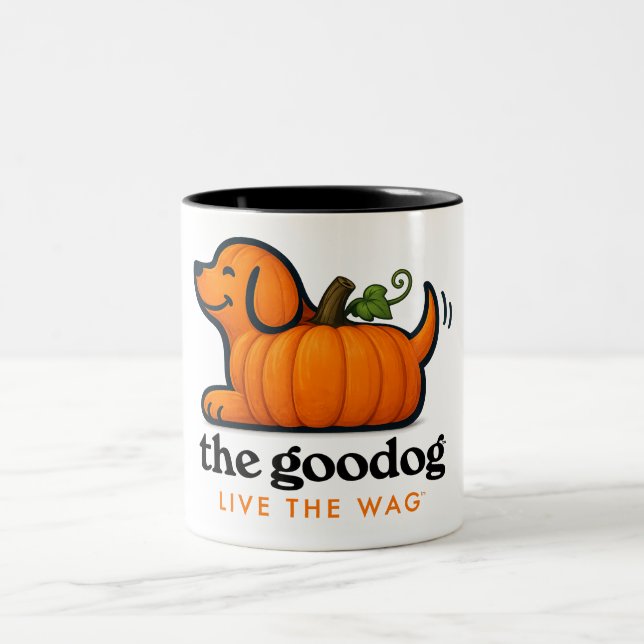 Festive Fall Pumpkin Dog Two-Tone Coffee Mug (Center)
