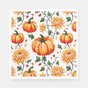 Festive Fall Pumpkins and Chrysanthemums Napkin