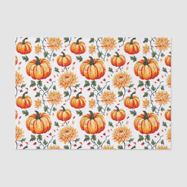 Festive Fall Pumpkins and Chrysanthemums Tissue Paper (Front)