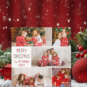 Festive Family 5 Photo Red Green Merry Christmas Holiday Card