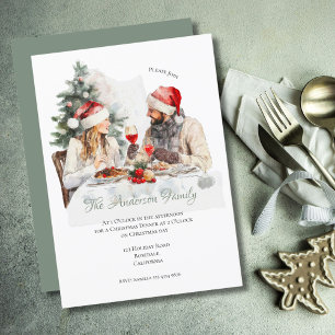 Festive Family Gathering Watercolor Illustration Invitation