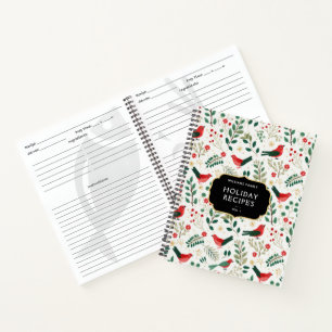 Festive Family Name Holly Birds Holiday Recipes Notebook