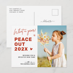 Festive Farewell Peace Out 2024 Christmas Photo Holiday Postcard
