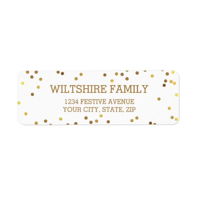 Festive Faux Gold Foil Confetti White Return Address Label (Front)