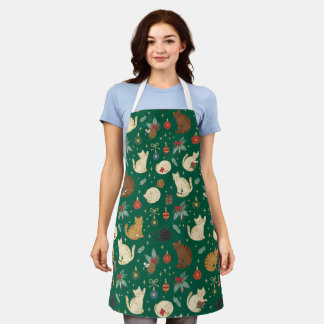 Festive Feline Christmas Pattern Apron