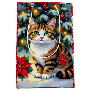 Festive Feline Cute Christmas Cat Medium Gift Bag