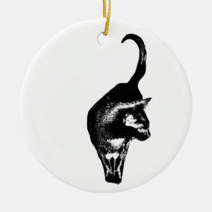Festive Feline Outline Ceramic Ornament