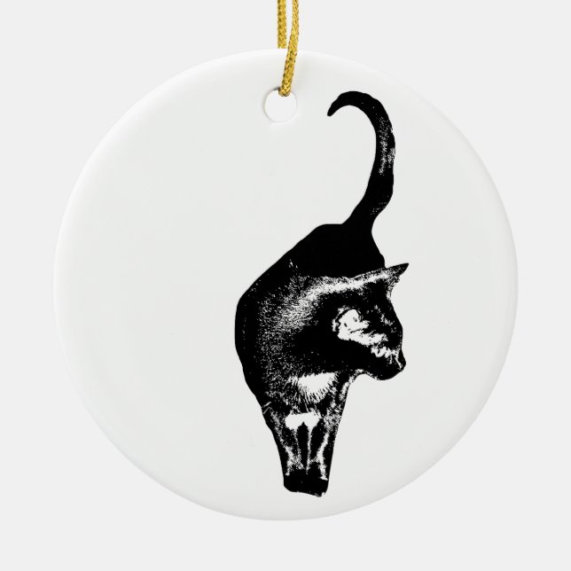 Festive Feline Outline Ceramic Ornament (Front)