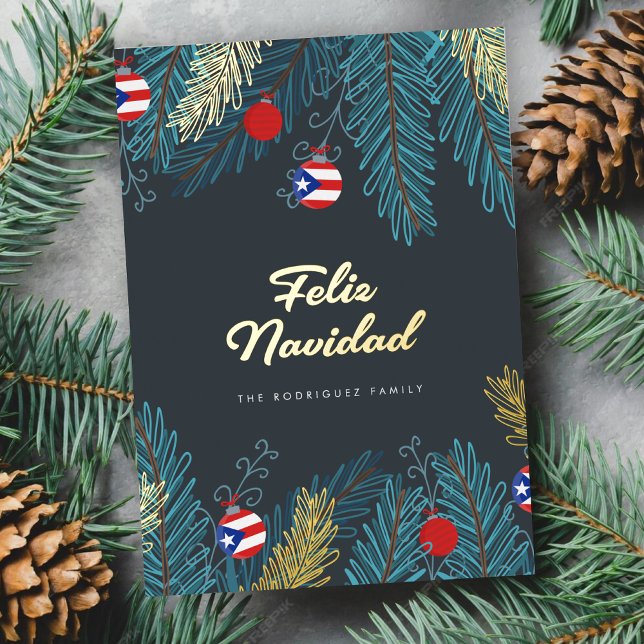 Festive Feliz Navidad Puerto Rican Photo Foil Holiday Card (Creator Uploaded)