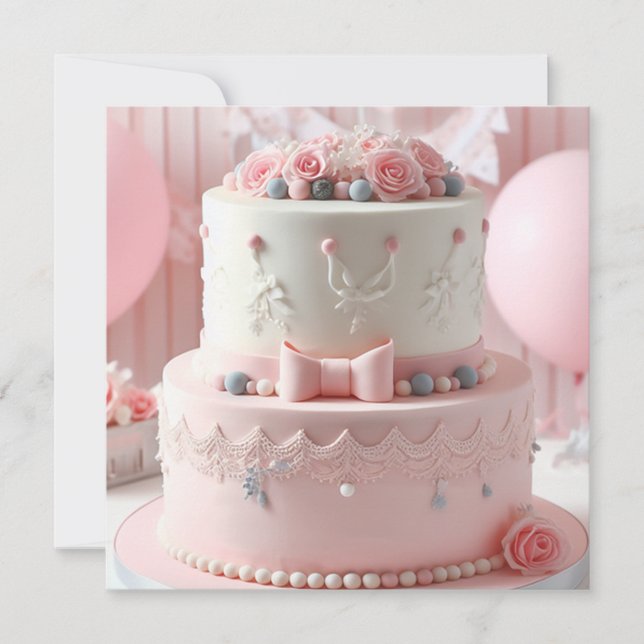 FESTIVE & FEMININE PINK & WHITE FLORAL BIRTHDAY CARD (Front)