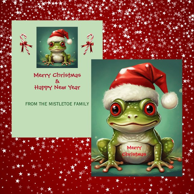 Festive Fen-Dweller | Cute Tree Frog Christmas Holiday Card (Father Christmas Santa hat frog Holiday Card)