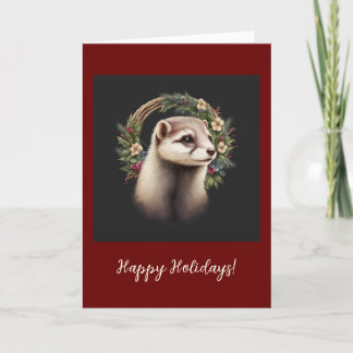 Festive Ferret Pet Folded Holiday / Christmas Card