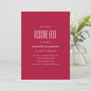 Festive Fête Crimson Red Minimalist 21st Birthday Invitation