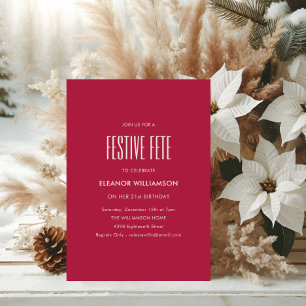 Festive Fête Crimson Red Minimalist 21st Birthday Invitation